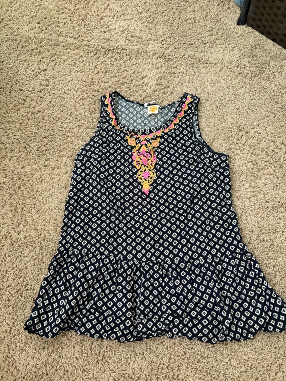 Black Geometric Tank with Pink & Yellow Embroidery